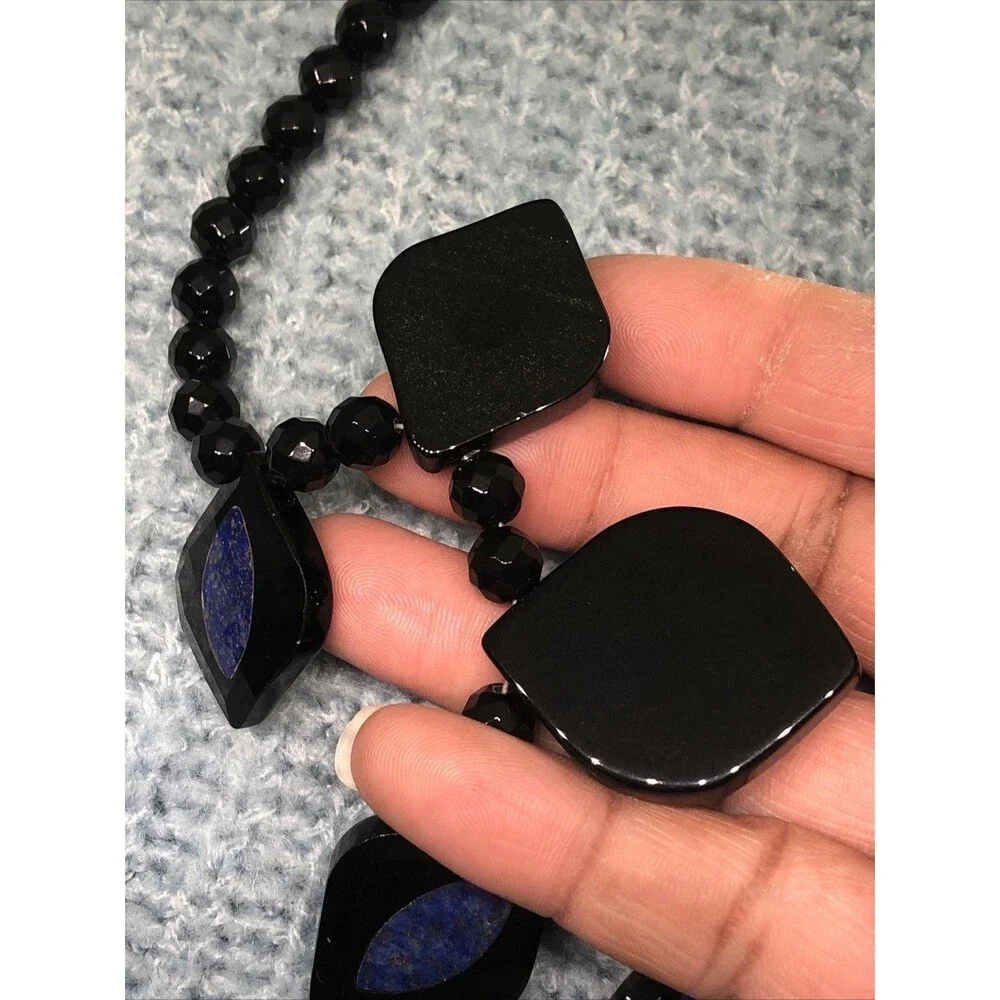 Jay King NWT $178 Faceted Midnight Black Onyx and Lapis Drops Necklace 19-22